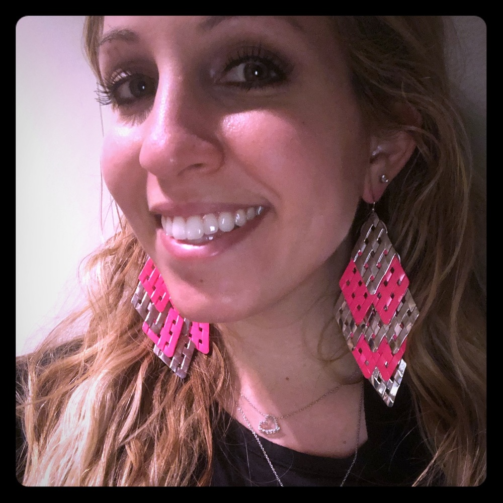 Neon Pink Statement Chandelier Earrings